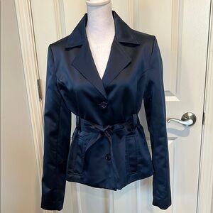 Express Design Studio Elegant Navy Women's Jacket with Belt & Pockets-Size Small